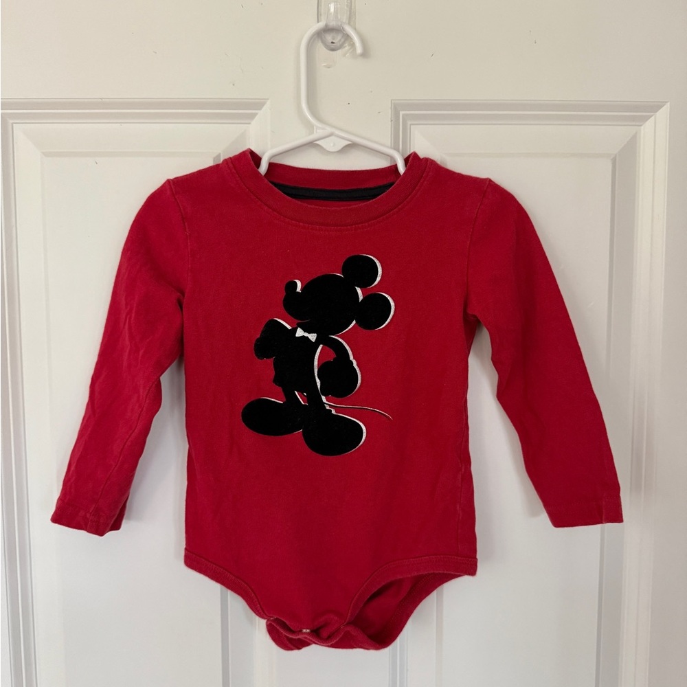 Disney Baby Mickey Mouse Long Sleeve Red Bodysuit - Size 18-24 months